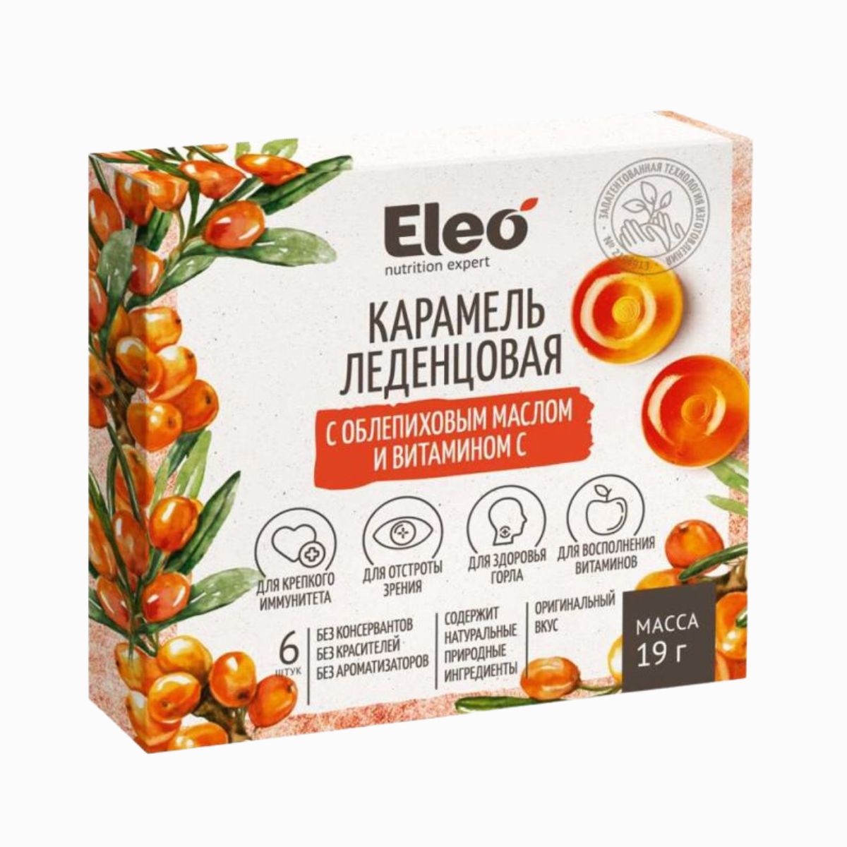 Karamelové cukríky s rakytníkovým olejom a vitamínom C - 6ks/19g - ELEO