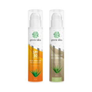 Zvýhodnený set na opaľovanie a po opaľovaní: Aloe vera Sun – opaľovacie mlieko SPF 50 + Aloe vera sun – mlieko po opaľovaní – Green idea