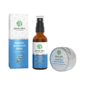 Zvýhodnený set Starostlivosť o nohy: Manuka MYCOFOOT sprej + Manuka MYCONAIL nechtový regeneračný olej - Green idea