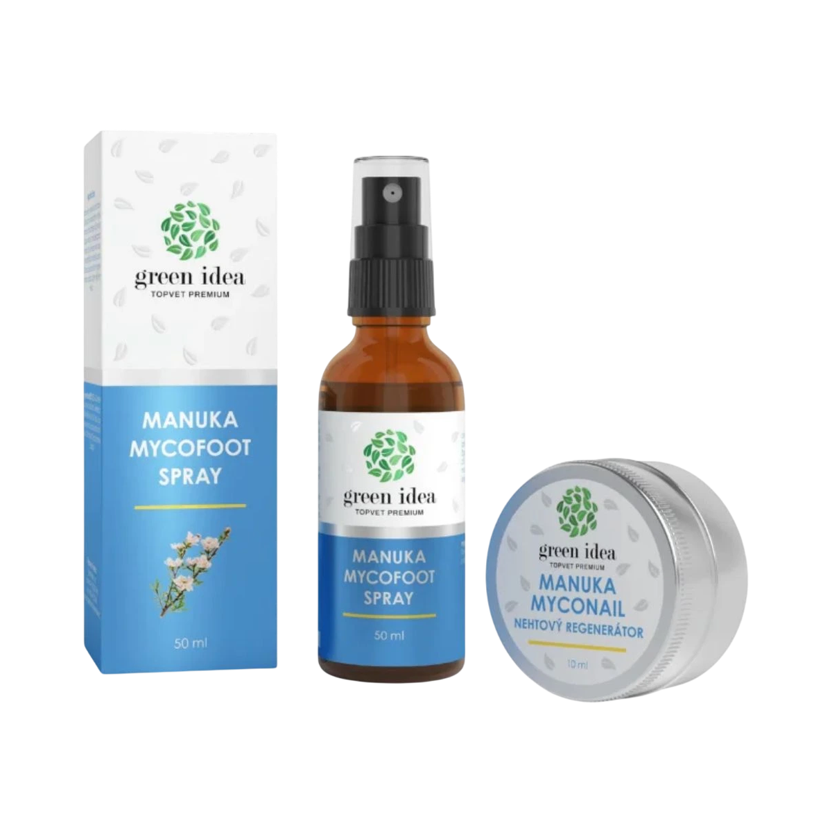 Zvýhodnený set Starostlivosť o nohy: Manuka MYCOFOOT sprej + Manuka MYCONAIL nechtový regeneračný olej - Green idea