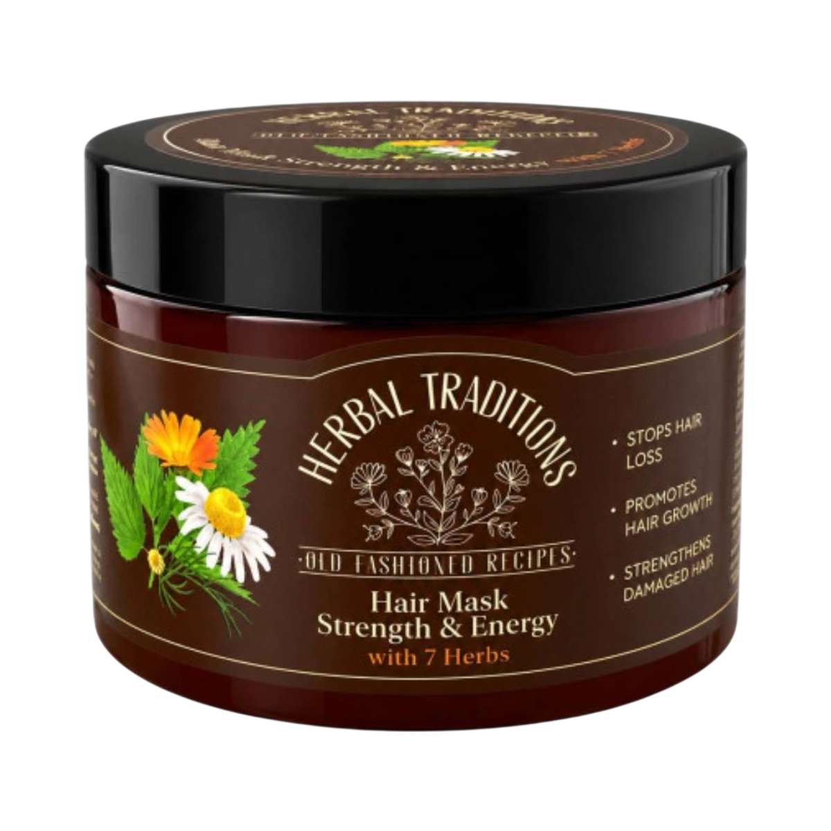 Posilňujúca maska na vlasy so 7 bylinkami na podporu rastu vlasov - 300 ml - Herbal Traditions