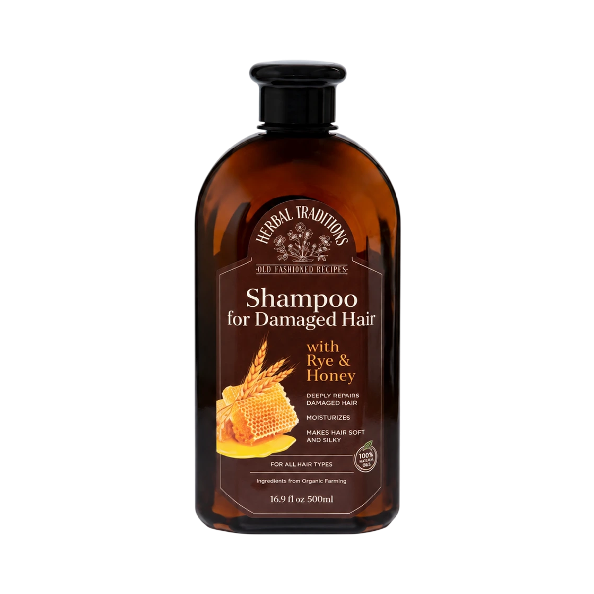 Šampón na poškodené vlasy s ražou a medom – 500 ml – Herbal Traditions