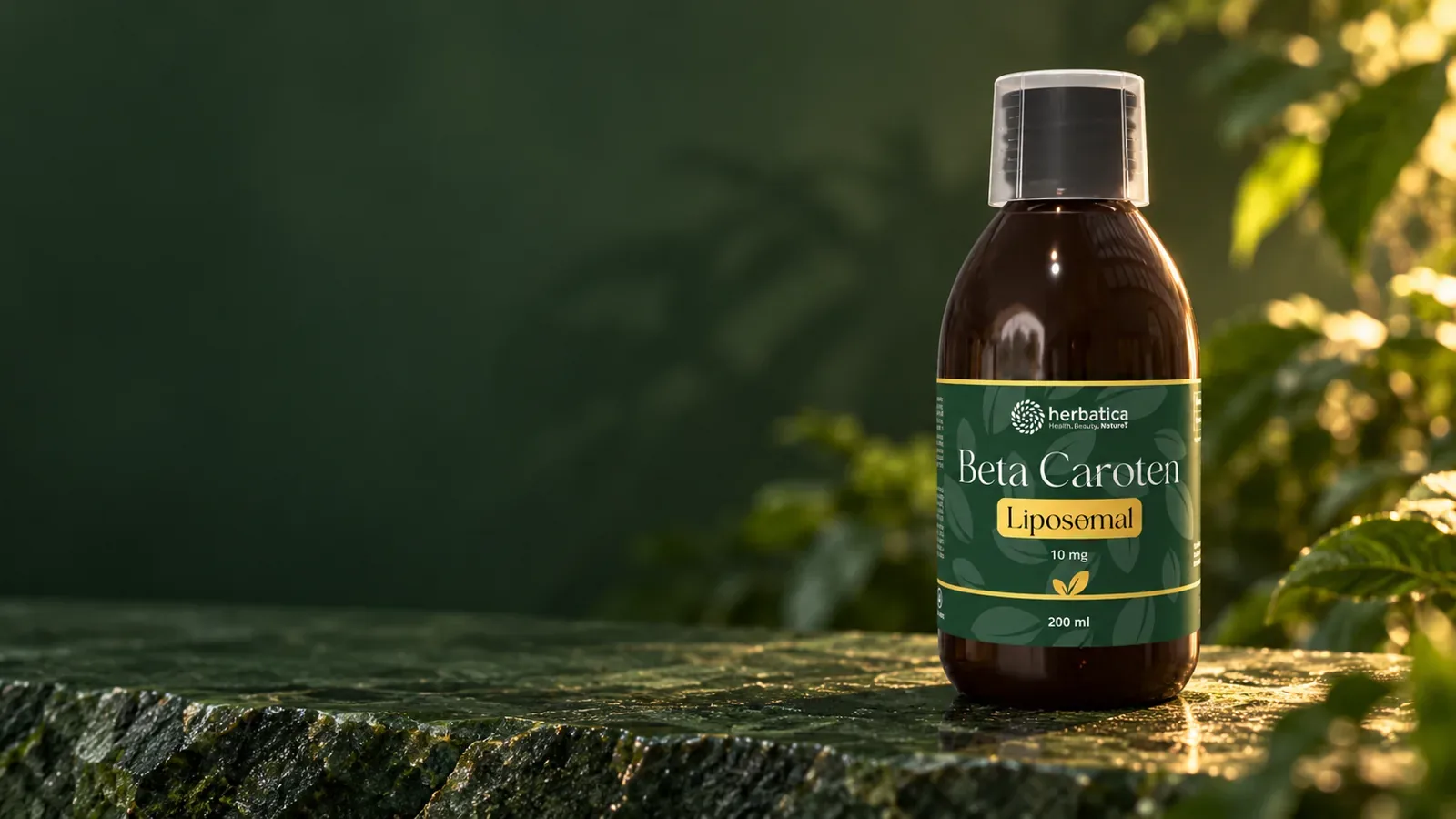 Lipozomálny Beta Karotén Herbatica na zelenom kamennom podstavci