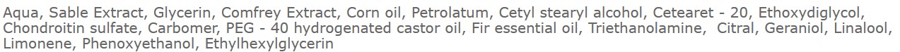 Zloženie krému Sabelnik s chondroitínom