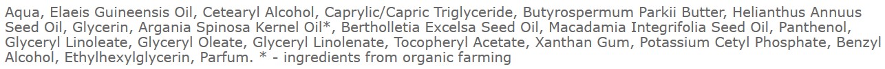 Zloženie telového masla Organic Argana Ecolatier
